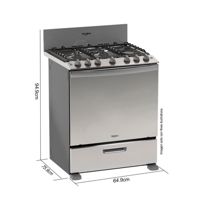 Estufa a gas 30" LWFR5050S Whirlpool, Horn con AirFryer
