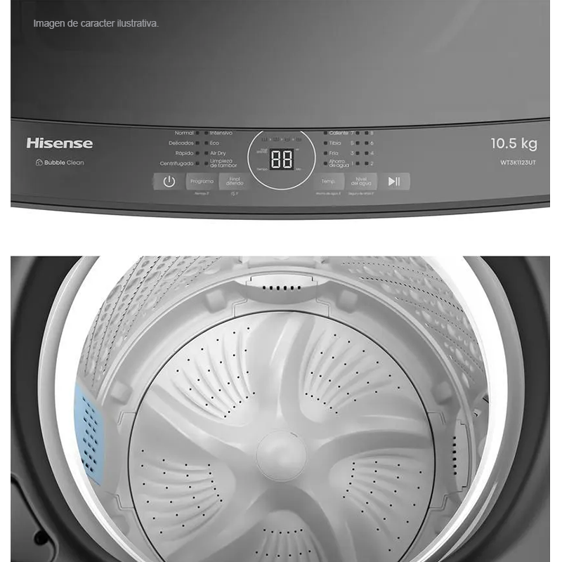 Lavadora 10.5kg WT3K1123UT Hisense, carga superior, color Titanium Grey, Super Clean