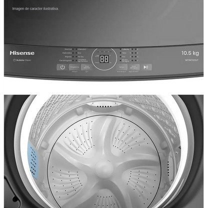 Lavadora 10.5kg WT3K1123UT Hisense, carga superior, color Titanium Grey, Super Clean