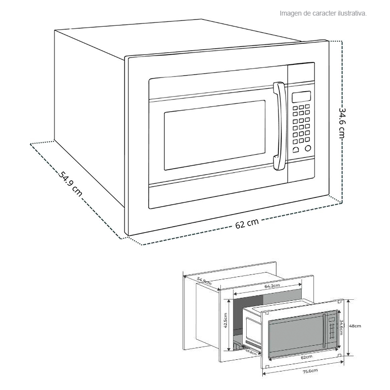 Horno microondas empotrable inverter VENETO 62L BLACK-I, 62 litros, Trim de acero inoxidable, panel digital, 8 funciones automáticas.
