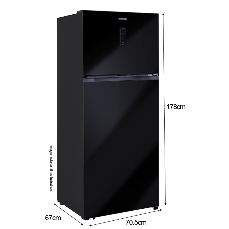 Refrigeradora Top Mount 14.8pc NRF-419GSMH Nisato, acabado vidrio negro, No Frost