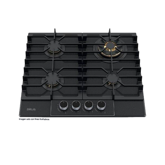 Estufa a gas empotrable Italia 60, Drija, 4 quemadores SABAF, superficie vitrocerámica, 1110-220V / 50-60Hz