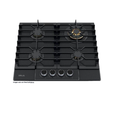 Estufa a gas empotrable Italia 60, Drija, 4 quemadores SABAF, superficie vitrocerámica, 1110-220V / 50-60Hz