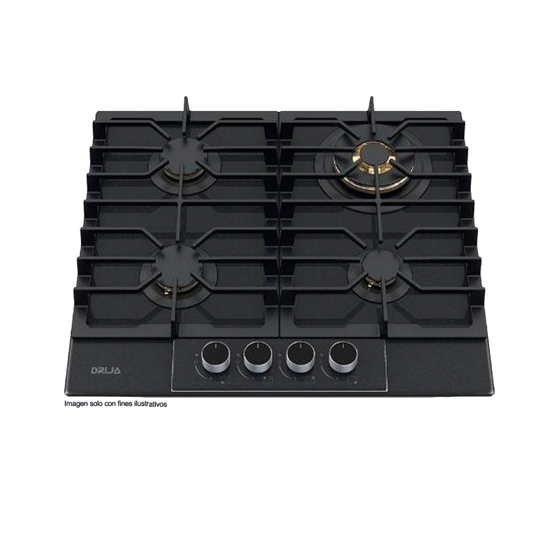 Estufa a gas empotrable Italia 60, Drija, 4 quemadores SABAF, superficie vitrocerámica, 1110-220V / 50-60Hz