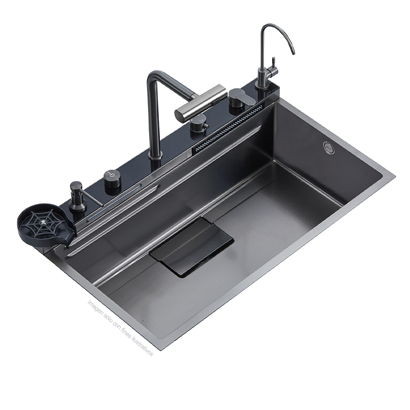 Fregador diseño de lujo 76cm, Amalfi 84. Acero inoxidable satinado 304 espesor de birde 3mm.