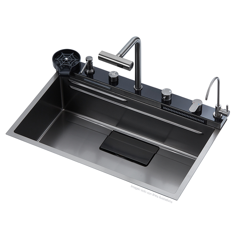 Fregador diseño de lujo 76cm, Amalfi 84. Acero inoxidable satinado 304 espesor de birde 3mm.