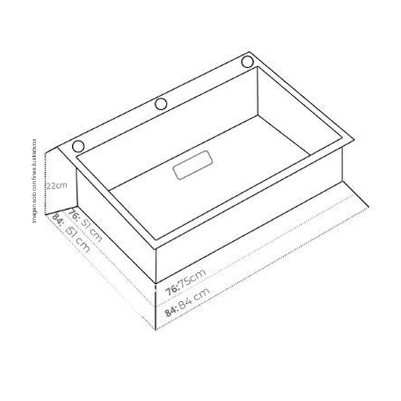 Fregador diseño de lujo 76cm, Amalfi 84. Acero inoxidable satinado 304 espesor de birde 3mm.
