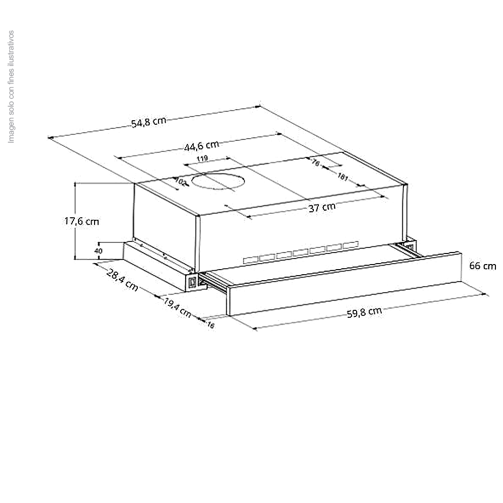 Extractor de grasa empotrable59.8cm, Retráctil 60 acero inoxidable, diseño discreto y moderno, panel digital táctil, extracción de 270MCH, 2 velocidades de extracción