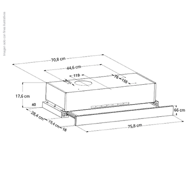 Extractor de grasa empotrable 75.8cm, Retráctil 76 Drija, de acero inoxidable, extracción de 270MCH, voltaje 120V-60Hz
