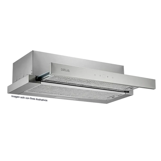 Extractor de grasa empotrable 89.8cm, Retráctil 90 acero, Drija, diseño discreto y moderno, extracción de 270MCH, 2 velocidades de extracción.