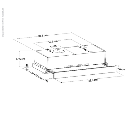 Extractor de grasa empotrable 89.8cm, Retráctil 90 acero, Drija, diseño discreto y moderno, extracción de 270MCH, 2 velocidades de extracción.