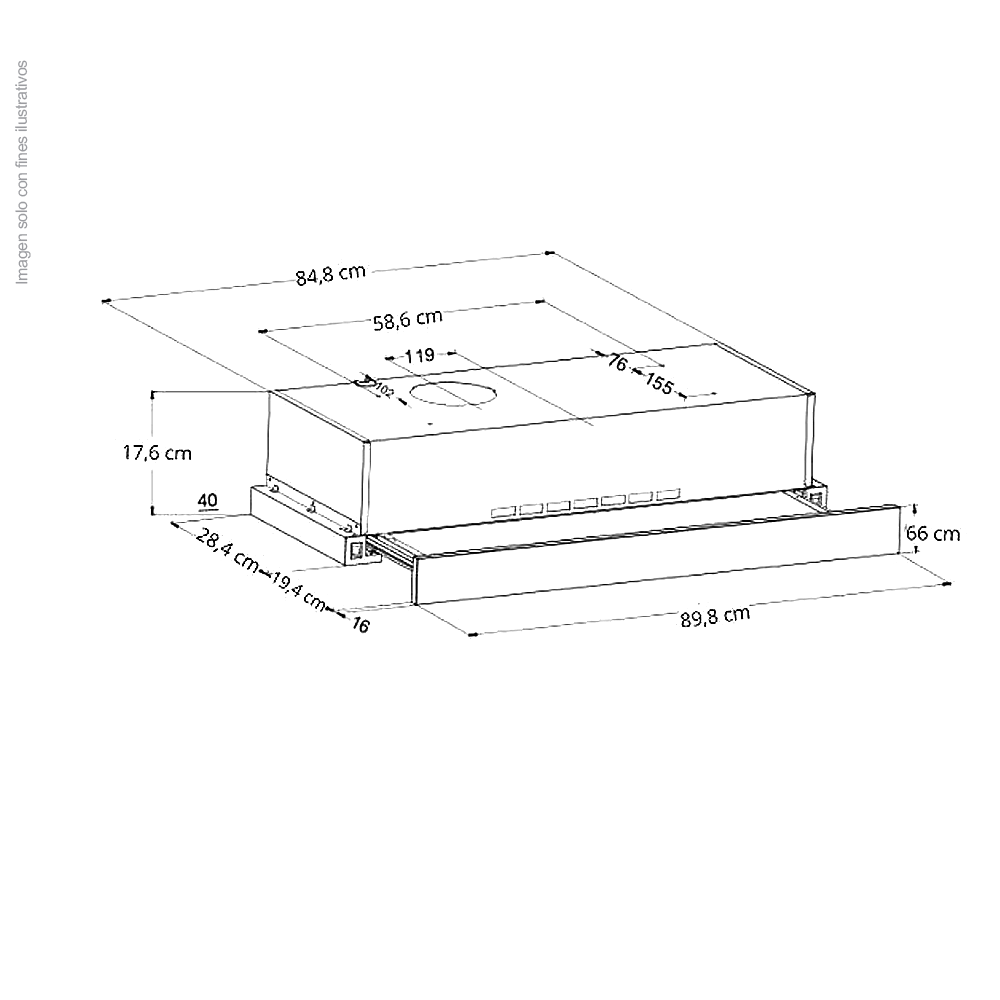 Extractor de grasa empotrable 89.8cm, Retráctil 90 acero, Drija, diseño discreto y moderno, extracción de 270MCH, 2 velocidades de extracción.