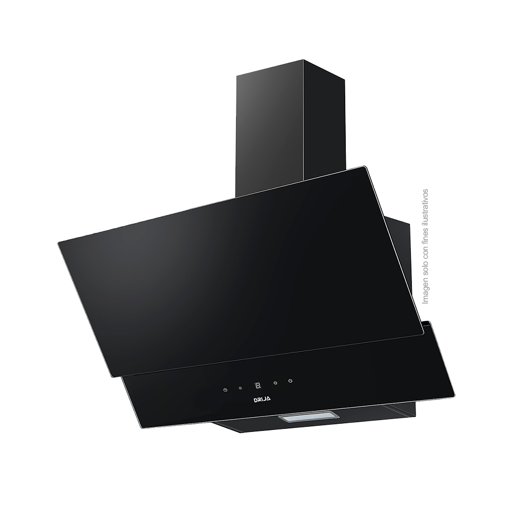 Extractor de grasa 75cm, Rectángulo 76 Black, Drija. Diseño inclinado acabado vidrio templado negro, extracción 400MCH 110-127V-60hz