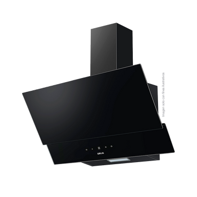 Extractor de grasa 75cm, Rectángulo 76 Black, Drija. Diseño inclinado acabado vidrio templado negro, extracción 400MCH 110-127V-60hz