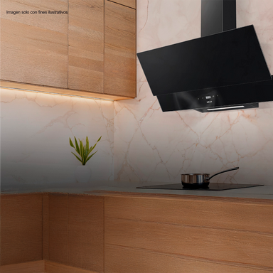 Extractor de grasa 75cm, Rectángulo 76 Black, Drija. Diseño inclinado acabado vidrio templado negro, extracción 400MCH 110-127V-60hz