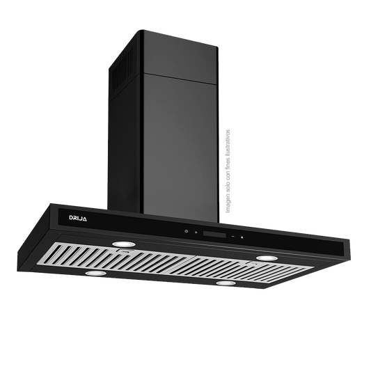 Extractor de grasa 75.8cm, Quadrato Isla 76 Black Drija, color negro, 650MCH de extracción, voltaje 110V / 60hz