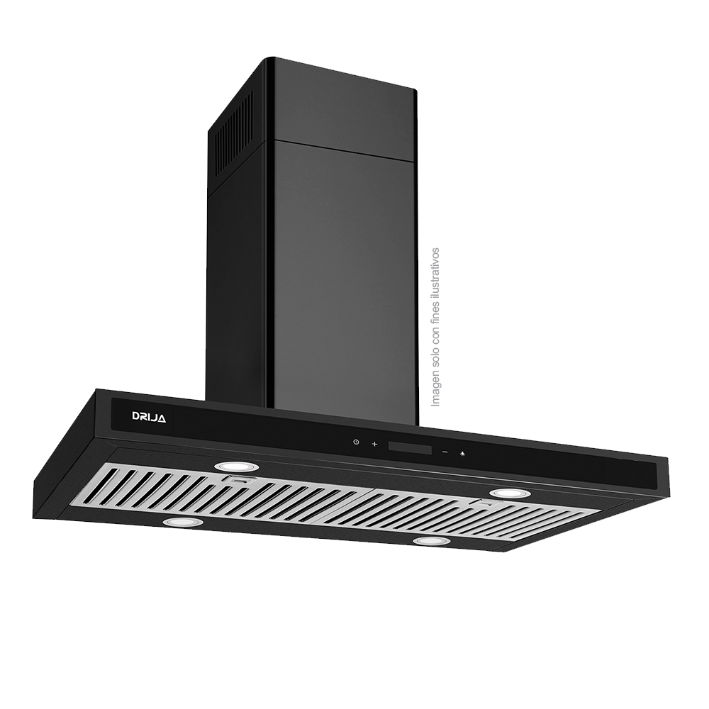 Extractor de grasa 75.8cm, Quadrato Isla 76 Black Drija, color negro, 650MCH de extracción, voltaje 110V / 60hz