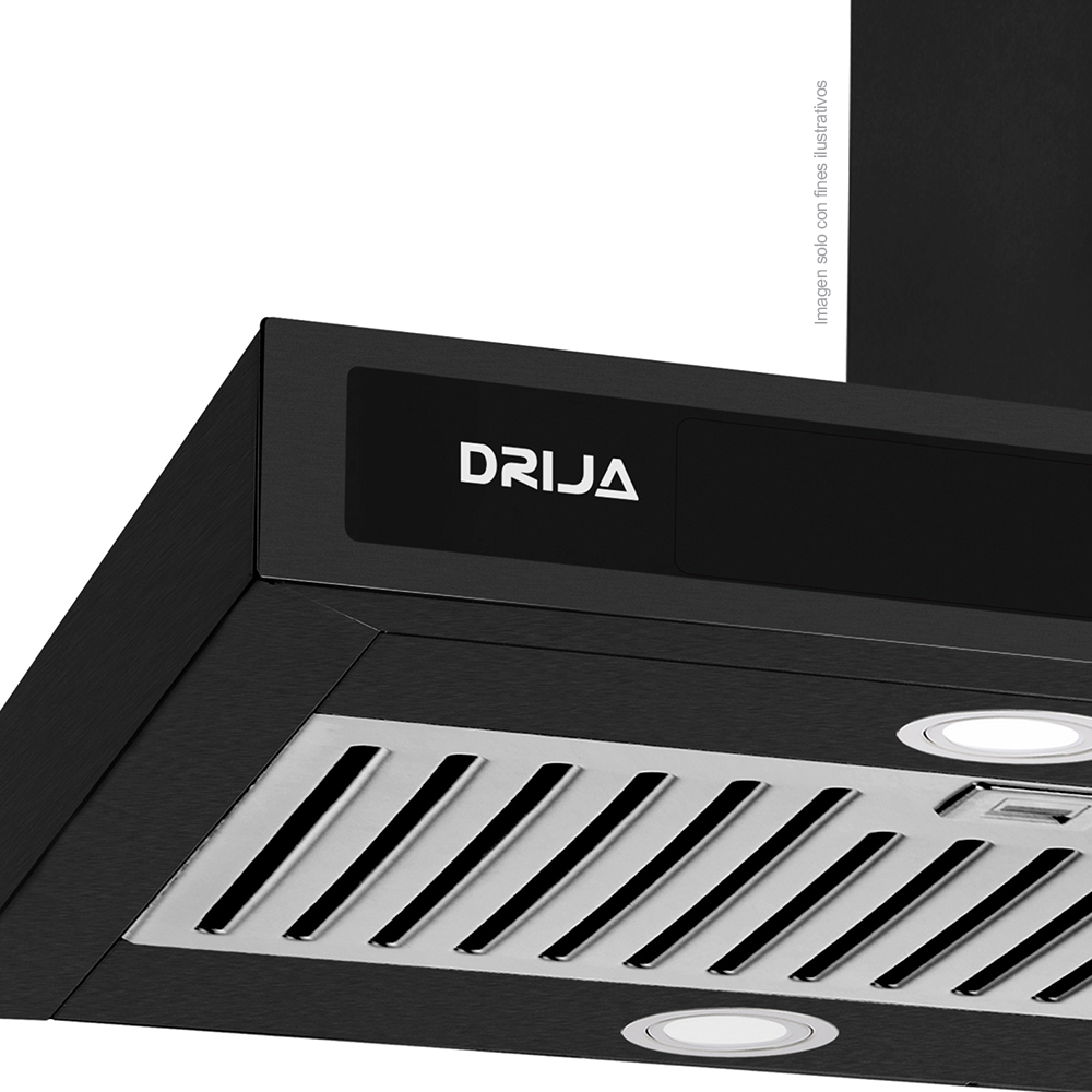 Extractor de grasa 75.8cm, Quadrato Isla 76 Black Drija, color negro, 650MCH de extracción, voltaje 110V / 60hz