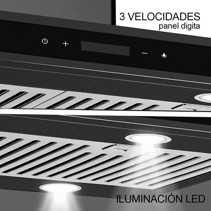 Extractor de grasa 75.8cm, Quadrato Isla 76 Black Drija, color negro, 650MCH de extracción, voltaje 110V / 60hz