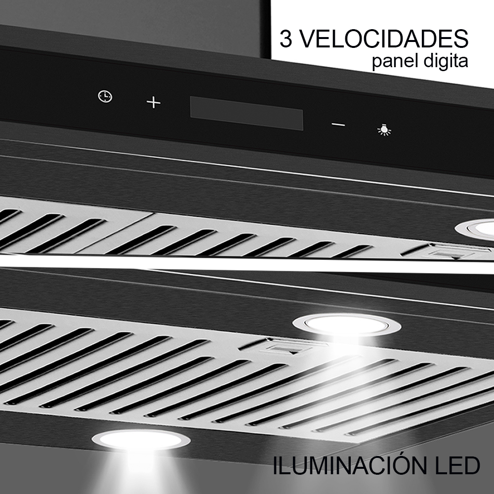 Extractor de grasa 75.8cm, Quadrato Isla 76 Black Drija, color negro, 650MCH de extracción, voltaje 110V / 60hz