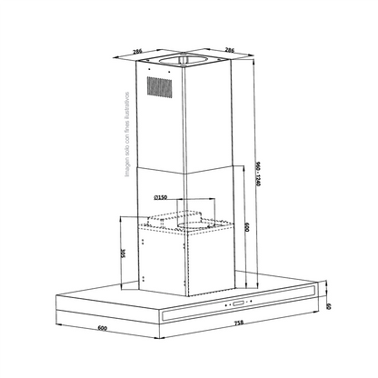 Extractor de grasa 75.8cm, Quadrato Isla 76 Black Drija, color negro, 650MCH de extracción, voltaje 110V / 60hz