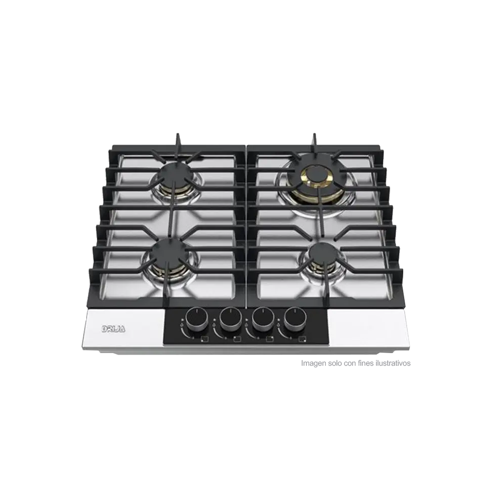 Estufa a gas LAZIO 60 Drij, acero inoxidable 304, 58cm, 4 quemadores SABAF, encendido eléctrico, voltaje 110-220V / 50-60Hz