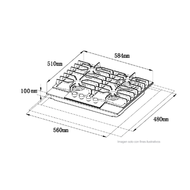 Estufa a gas LAZIO 60 Drij, acero inoxidable 304, 58cm, 4 quemadores SABAF, encendido eléctrico, voltaje 110-220V / 50-60Hz