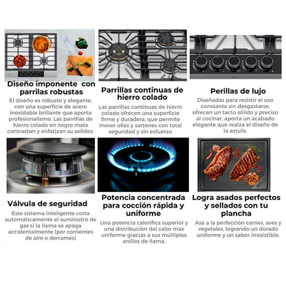 Estufa a gas LAZIO 60 Drij, acero inoxidable 304, 58cm, 4 quemadores SABAF, encendido eléctrico, voltaje 110-220V / 50-60Hz