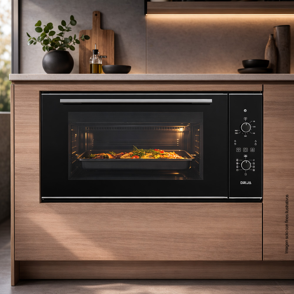 Horno eléctrico empotrable AMÉRICA 90 AIR-A Drija, 105 litros, 8 funciones de calentamiento, control táctil | manual perillas, sistema True Convection, voltaje 220V, potencia 3400W
