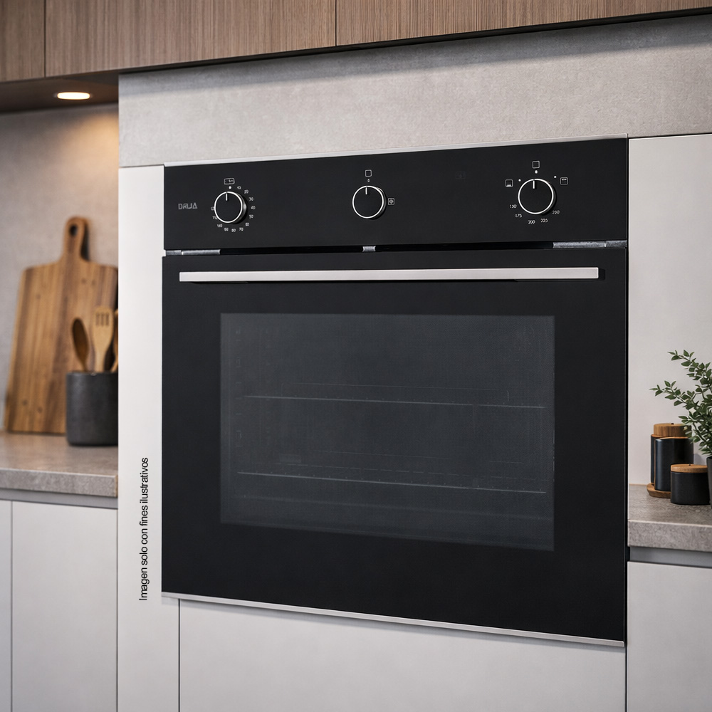 Horno a gas empotrable, EUROPA 60 Acero inoxidable S304 | frente de vidrio ahumado Capacidad de 72litros / 2.54pc 2 quemadores independientes.