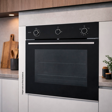 Horno a gas empotrable, EUROPA 60 Acero inoxidable S304 | frente de vidrio ahumado Capacidad de 72litros / 2.54pc 2 quemadores independientes.