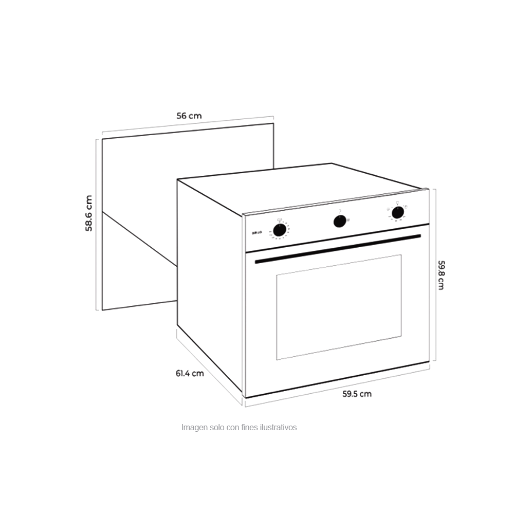 Horno a gas empotrable, EUROPA 60 Acero inoxidable S304 | frente de vidrio ahumado Capacidad de 72litros / 2.54pc 2 quemadores independientes.