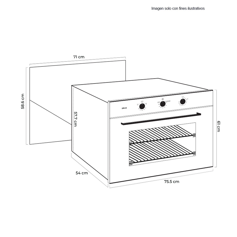 Horno gas grill empotrable, 78 litros, ROMA 76 GAS GRILL, Drija, 75.5 cm