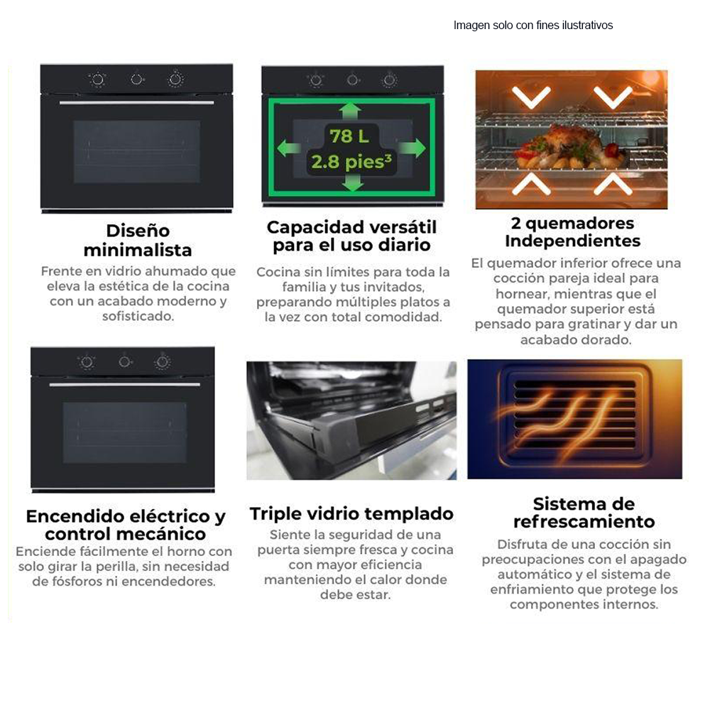 Horno gas grill empotrable, 78 litros, ROMA 76 GAS GRILL, Drija, 75.5 cm