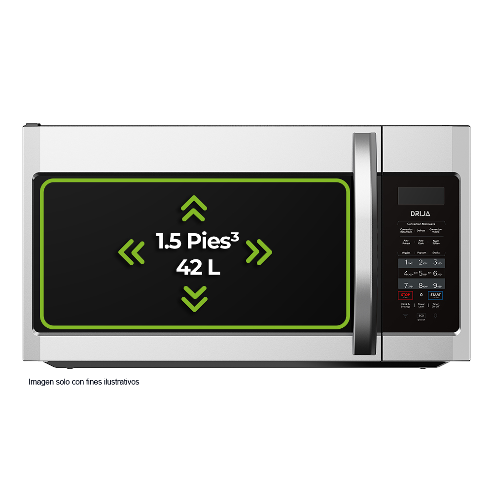 Horno microondas empotrable de convección con extractor, 42 litros, VARENNA 42L-I, Drija, 75.9 cm