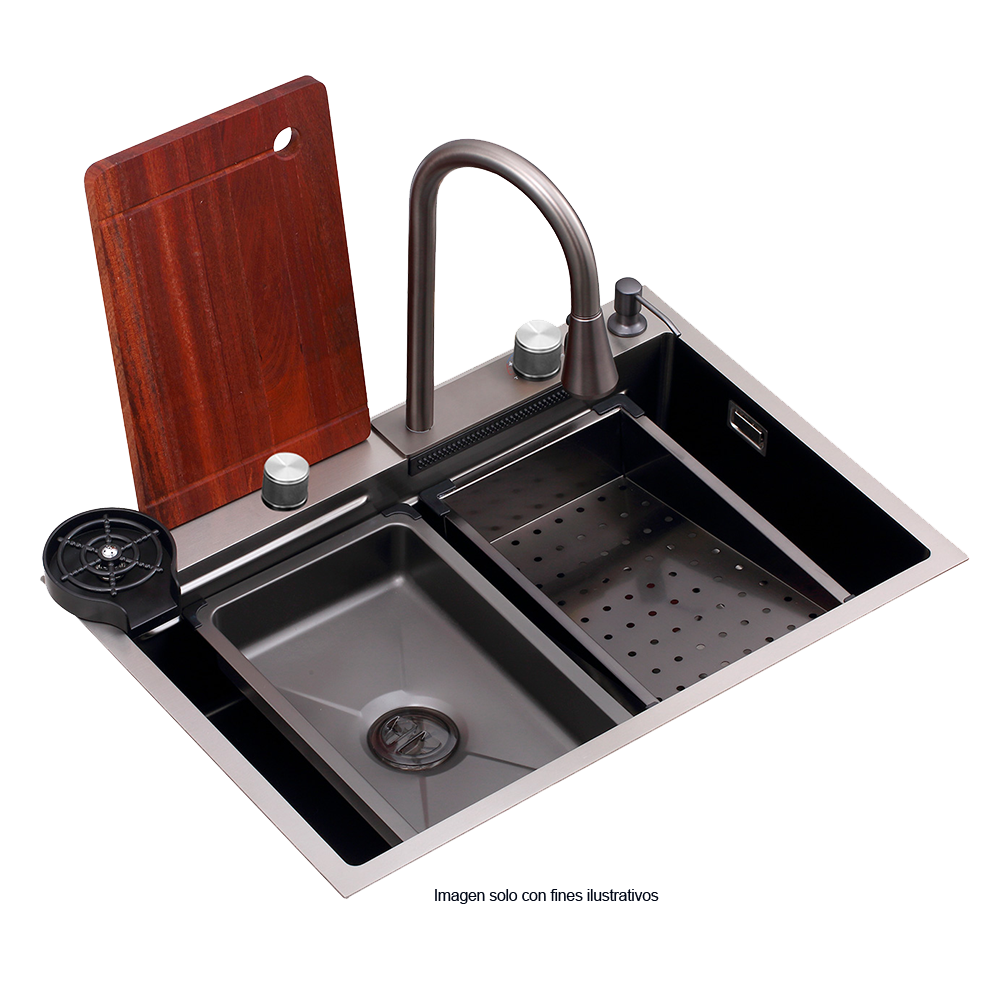 Fregador de 84cm de lujo Drija, modelo Siena, acero inoxidable satinado 304.