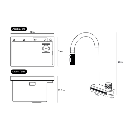 Fregador de 84cm de lujo Drija, modelo Siena, acero inoxidable satinado 304.