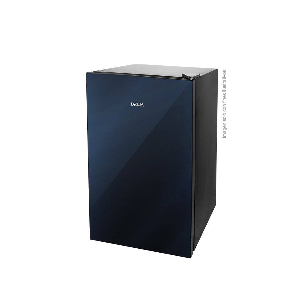Nevera ejecutiva 3.2pc Mirror-3 Drija, acabado de puerta espejo azul vidrio templado, voltaje 115V - 60Hz, 7 niveles de enfriamiento, puerta reversible