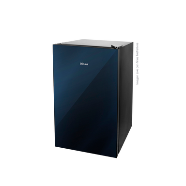 Nevera ejecutiva 3.2pc Mirror-3 Drija, acabado de puerta espejo azul vidrio templado, voltaje 115V - 60Hz, 7 niveles de enfriamiento, puerta reversible