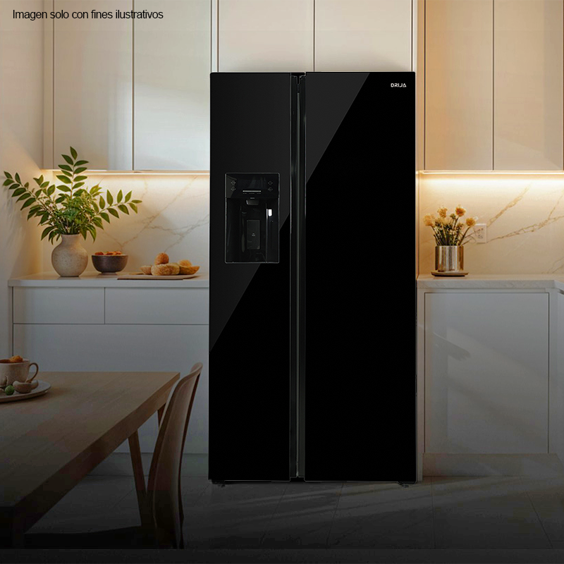 Refrigeradora y Congelador 20pc modelo BLACK-20CFAH Drija, acabado frontal espejo negro de fácil limpieza. 115V/60Hz