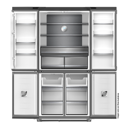 Refrigerador y congelador empotrable 18.4pc, DARK-I 18CD4P Drija, color acero negro pulido mate, Control digital, iluminación LED, compresor inverter