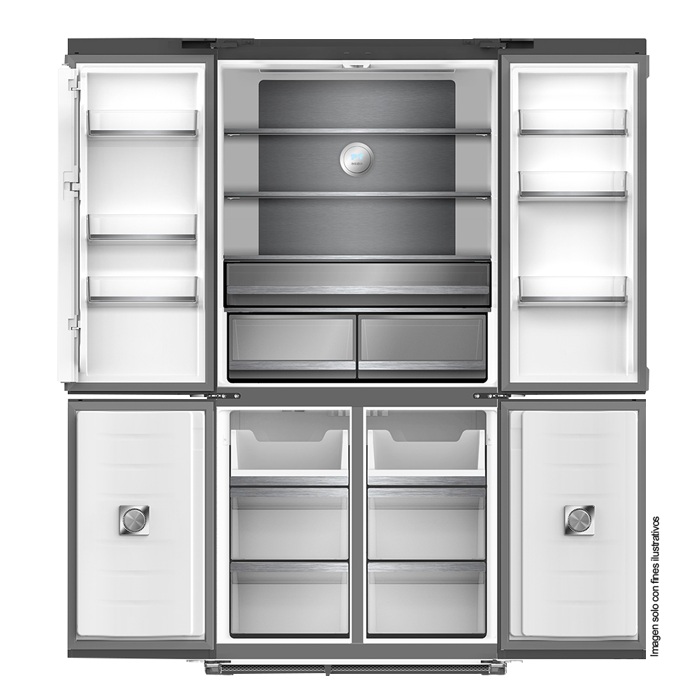 Refrigerador y congelador empotrable 18.4pc, DARK-I 18CD4P Drija, color acero negro pulido mate, Control digital, iluminación LED, compresor inverter