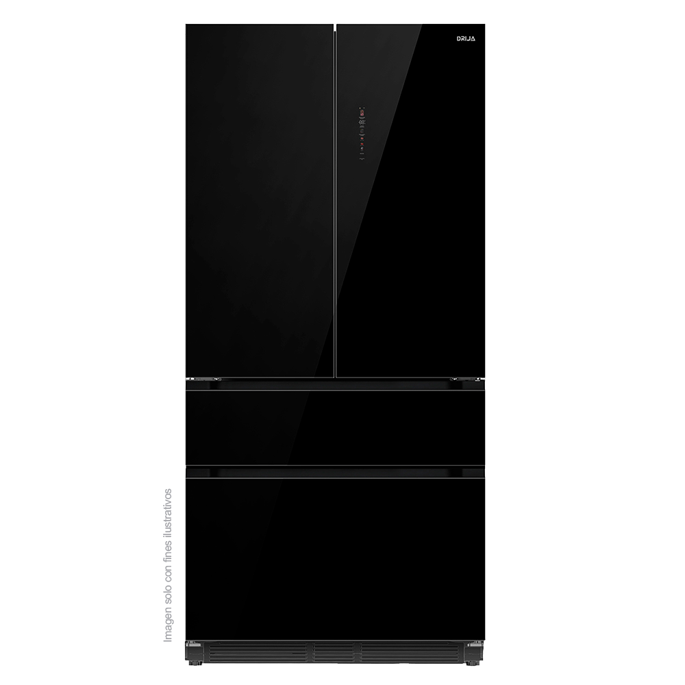 Refrigerador Congelador, diseño empotrable, Glass-B 18FD4P capacidad de 18.1pc / 520 litros, puerta acabado espejo negro, compresor inverter.