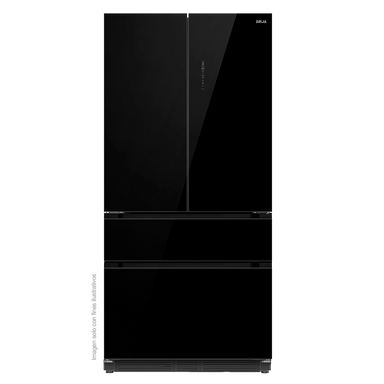 Refrigerador Congelador, diseño empotrable, Glass-B 18FD4P capacidad de 18.1pc / 520 litros, puerta acabado espejo negro, compresor inverter.