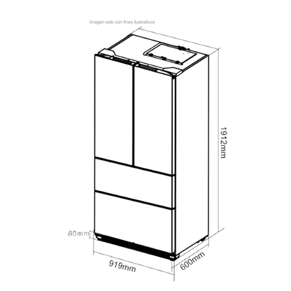 Refrigerador Congelador, diseño empotrable, Glass-B 18FD4P capacidad de 18.1pc / 520 litros, puerta acabado espejo negro, compresor inverter.