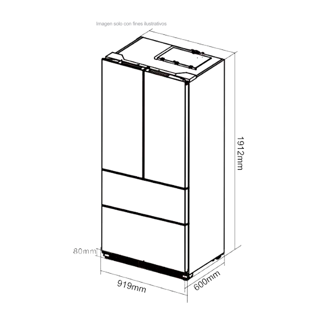 Refrigerador Congelador, diseño empotrable, Glass-B 18FD4P capacidad de 18.1pc / 520 litros, puerta acabado espejo negro, compresor inverter.