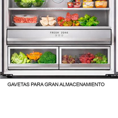 Refrigerador Congelador, diseño empotrable, Glass-B 18FD4P capacidad de 18.1pc / 520 litros, puerta acabado espejo negro, compresor inverter.