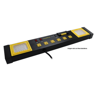 Regleta multifuncional modelo 991-2500066, de 6 enchufes + 2 puertos USB, y 2 luces LED de 20W incorporadas