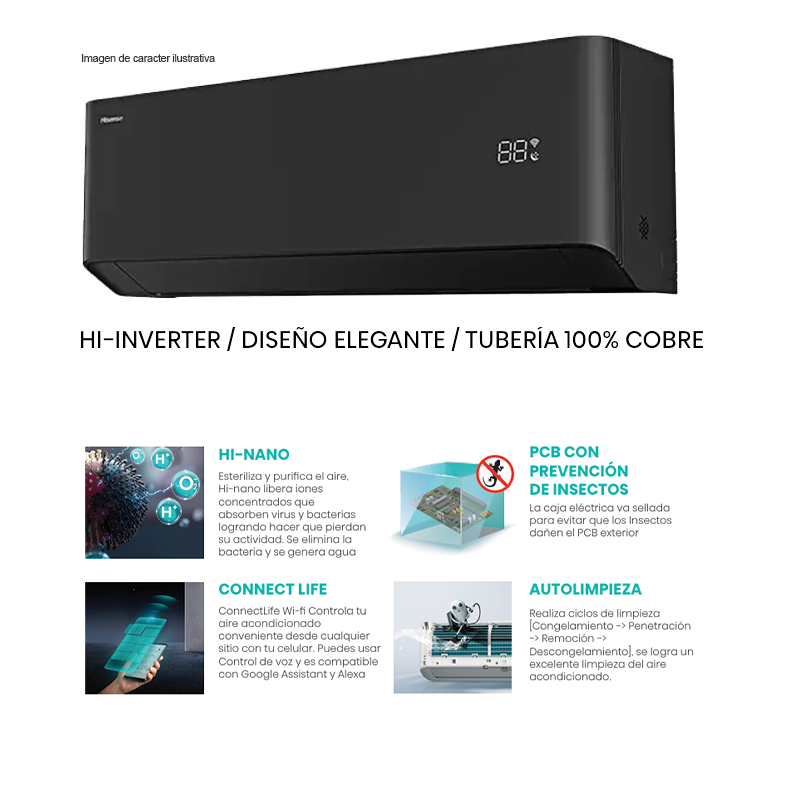 Aire acondicionado Split 24000 BTU, ATR242HB  Hisense, SEER 20, Wi-Fi.