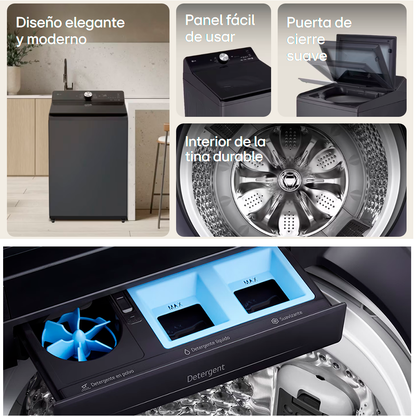 Lavadora 15kg, WT15OBTX6 de LG, carga superior, color negro acero inoxidable